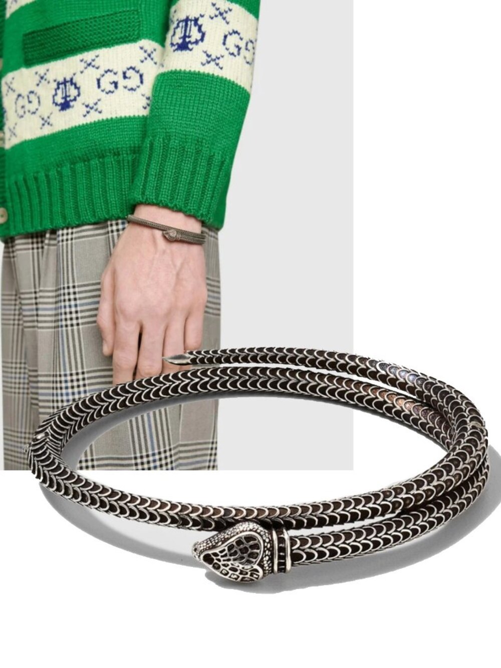GUCCI BRACELET STERLING SILVER GARDEN SNAKE AGED FINISH sz M